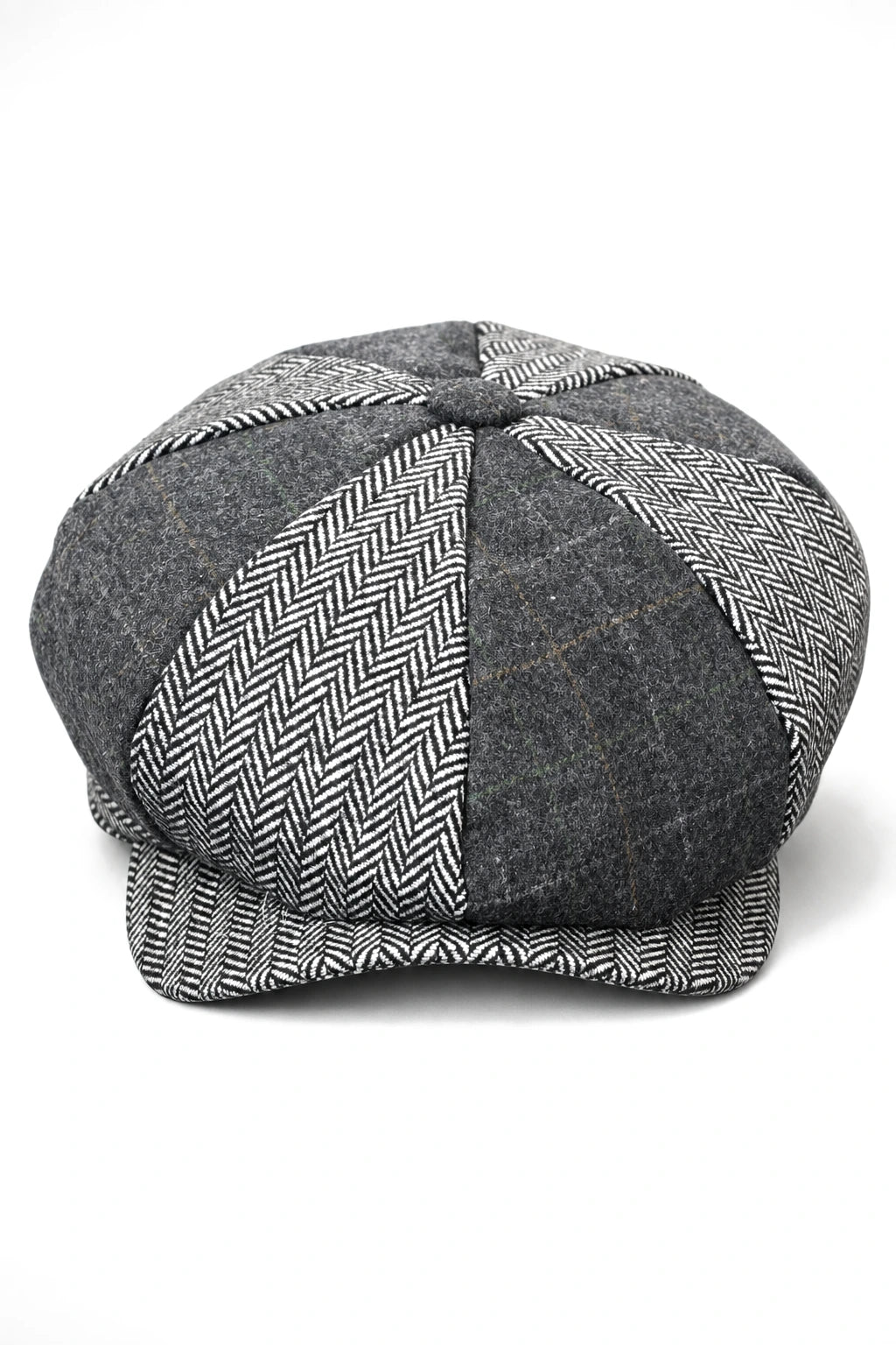 HT6325 - Miesten ruutukuvioinen kalanruotokuvioinen tweedsekoitteinen newsboy-pipo 8-paneelilla