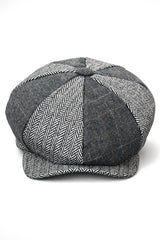 HT6325 - Miesten ruutukuvioinen kalanruotokuvioinen tweedsekoitteinen newsboy-pipo 8-paneelilla