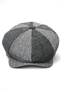 HT6325 - Miesten ruutukuvioinen kalanruotokuvioinen tweedsekoitteinen newsboy-pipo 8-paneelilla