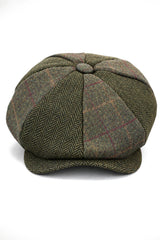 HT6325 - Miesten ruutukuvioinen kalanruotokuvioinen tweedsekoitteinen newsboy-pipo 8-paneelilla