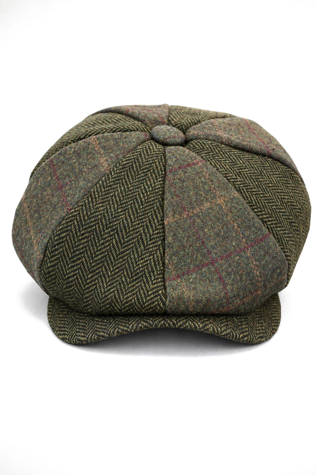 HT6325 - Miesten ruutukuvioinen kalanruotokuvioinen tweedsekoitteinen newsboy-pipo 8-paneelilla