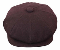 HT6363 - Miesten Vintage Tweed Newsboy Peaky Blinders -lippis - Ruskea/Viini