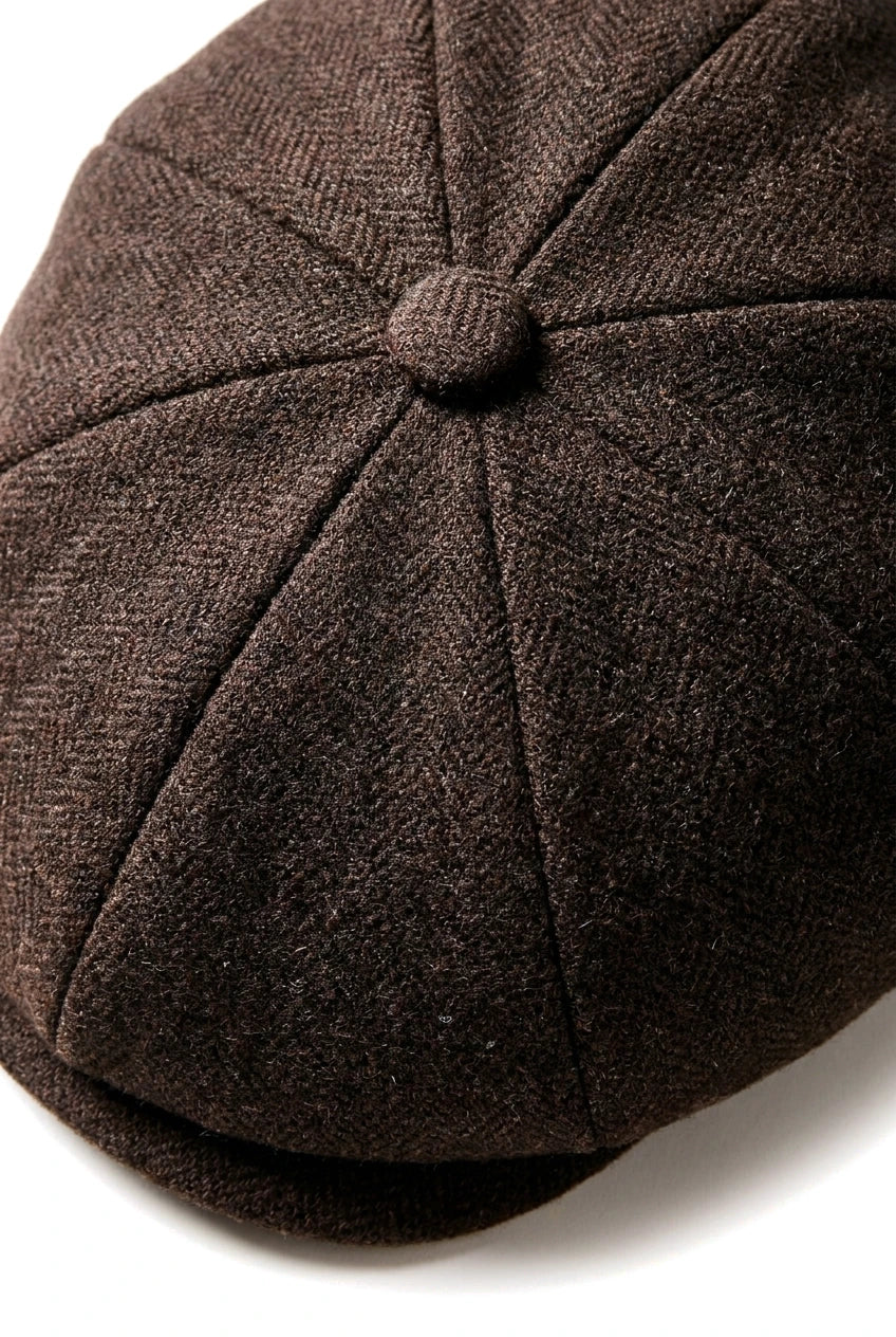 HT6363 - Miesten Vintage Tweed Newsboy Peaky Blinders -lippis - Ruskea/Viini