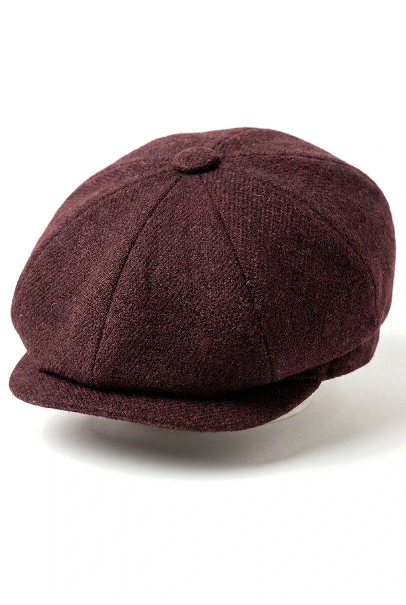 HT6363 - Miesten Vintage Tweed Newsboy Peaky Blinders -lippis - Ruskea/Viini