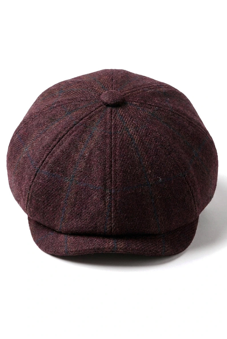 HT6363 - Miesten Vintage Tweed Newsboy Peaky Blinders -lippis - Ruskea/Viini