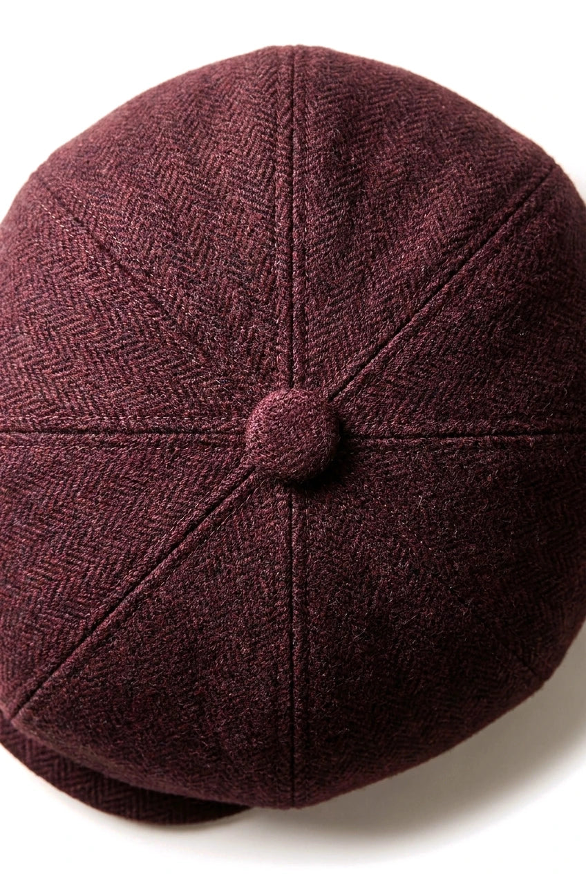 HT6363 - Miesten Vintage Tweed Newsboy Peaky Blinders -lippis - Ruskea/Viini