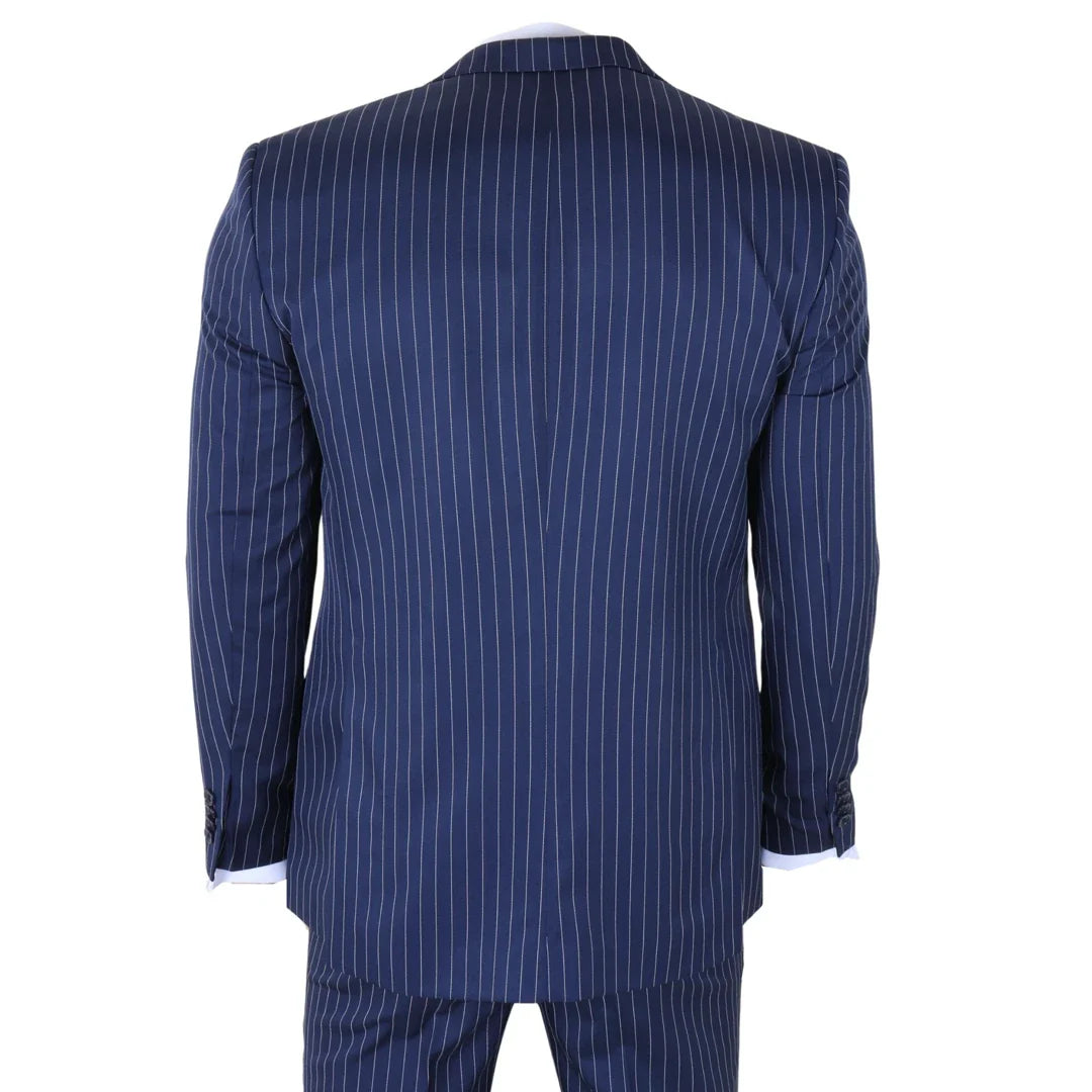 IM43 - Miesten tummansininen kolmiosainen Shelby-tyylinen pinstripe-puku
