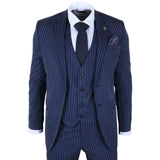 IM43 - Miesten tummansininen kolmiosainen Shelby-tyylinen pinstripe-puku