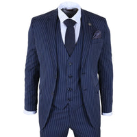 IM43 - Miesten tummansininen kolmiosainen Shelby-tyylinen pinstripe-puku