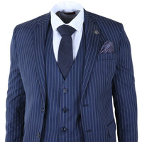 IM43 - Miesten tummansininen kolmiosainen Shelby-tyylinen pinstripe-puku