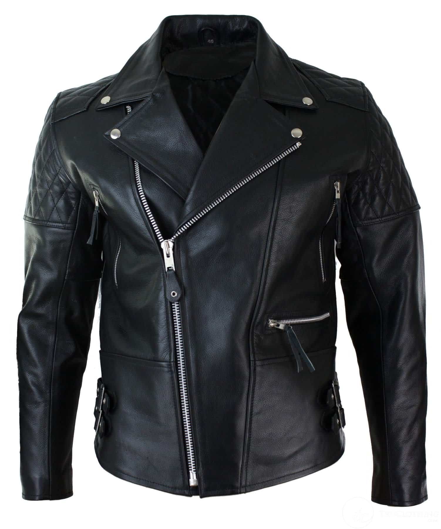 Aitoa nahkaa, ristivetoketjulla ja lehmännahalla topattu miesten biker-takki, valkoinen ja musta, Brando Vintage-musta