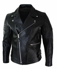 Aitoa nahkaa, ristivetoketjulla ja lehmännahalla topattu miesten biker-takki, valkoinen ja musta, Brando Vintage-musta