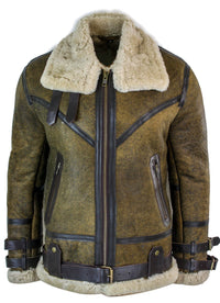 Infinity EK01 miesten Sherling-lammasnahkainen viikinki-vintage RAF-takki, ruskea, kermanvärinen turkis