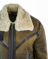 Infinity EK01 miesten Sherling-lammasnahkainen viikinki-vintage RAF-takki, ruskea, kermanvärinen turkis