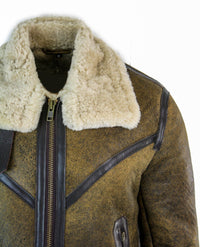 Infinity EK01 miesten Sherling-lammasnahkainen viikinki-vintage RAF-takki, ruskea, kermanvärinen turkis
