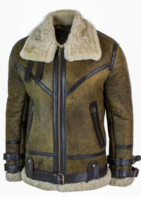 Infinity EK01 miesten Sherling-lammasnahkainen viikinki-vintage RAF-takki, ruskea, kermanvärinen turkis