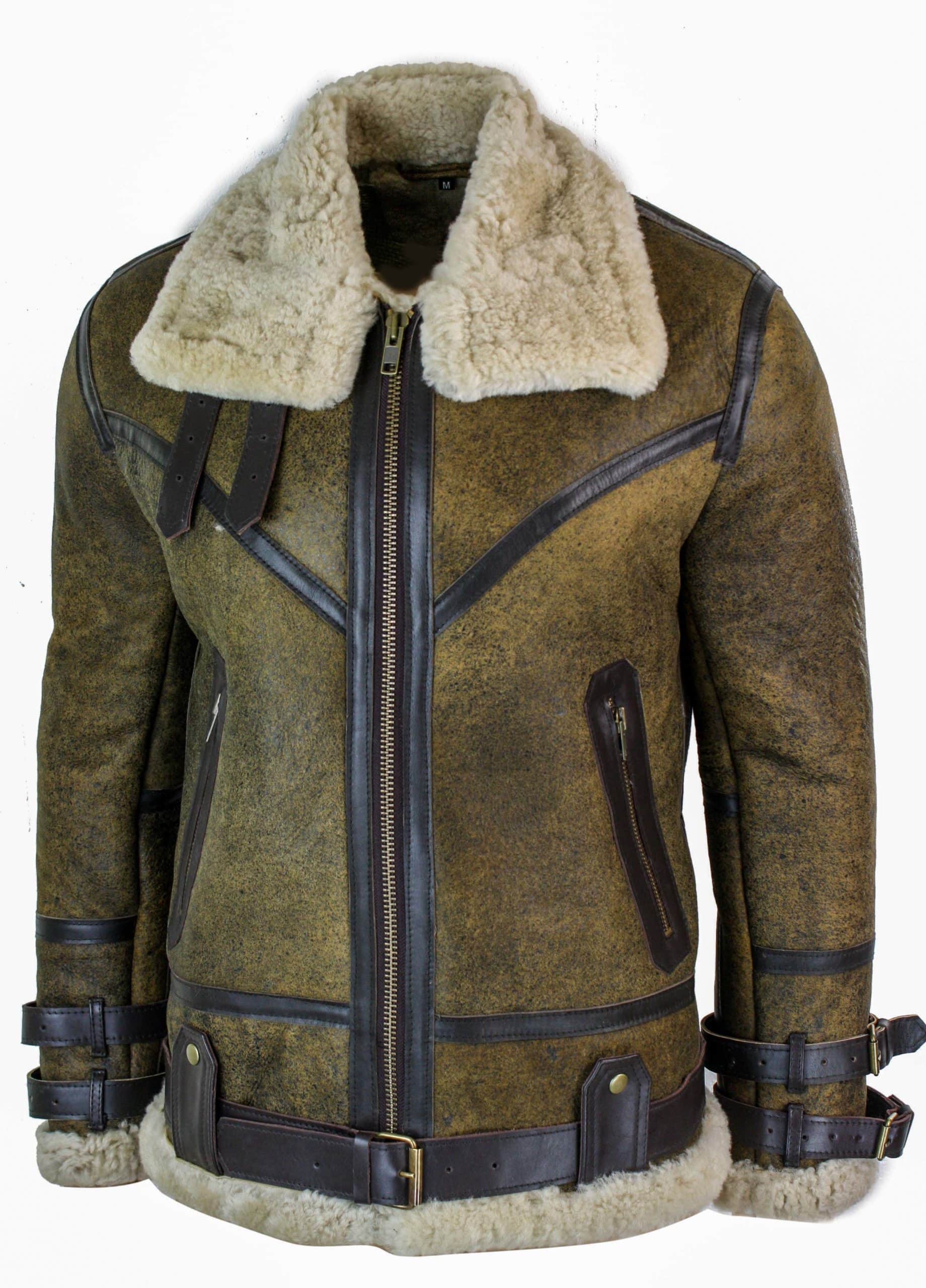 Infinity EK01 miesten Sherling-lammasnahkainen viikinki-vintage RAF-takki, ruskea, kermanvärinen turkis
