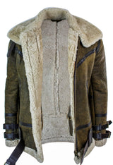 Infinity EK01 miesten Sherling-lammasnahkainen viikinki-vintage RAF-takki, ruskea, kermanvärinen turkis