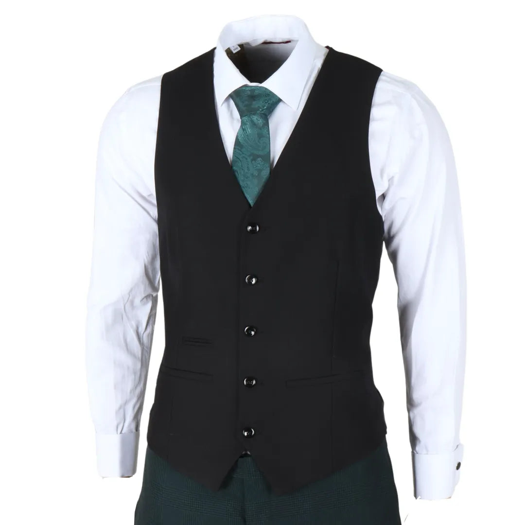 Jasper - Miesten kolmiosainen oliivinvihreä puku mustalla liivillä