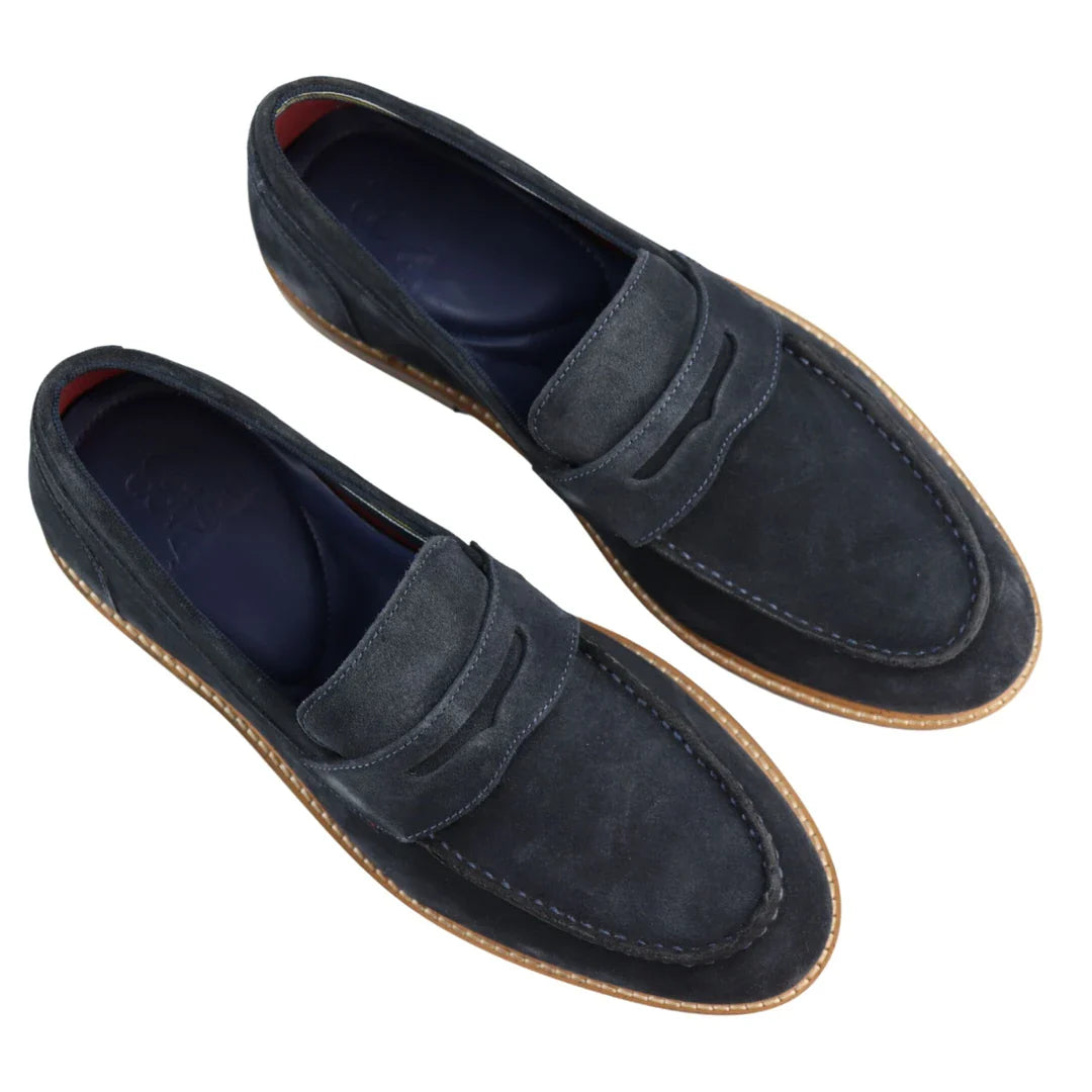 Miesten aidot mokkanahkaiset slip-on-loaferit, laivastonsiniset, älykkäät, rento ja klassinen, mukava istuvuus
