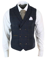 Miesten kaksirivinen kalanruotokuvioinen tweed-liivi Peaky Blinders Vintage -ruutuliivi tummansininen