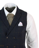 Miesten kaksirivinen kalanruotokuvioinen tweed-liivi Peaky Blinders Vintage -ruutuliivi tummansininen
