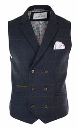Miesten kaksirivinen kalanruotokuvioinen tweed-liivi Peaky Blinders Vintage -ruutuliivi tummansininen