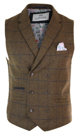 Miesten kaksirivinen kalanruotokuvioinen tweed-liivi Peaky Blinders Vintage -ruutuliivi Tan-ruskea