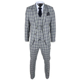 Knight miesten kolmiosainen harmaa-siniruutupuku