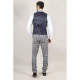 Knight miesten kolmiosainen harmaa-siniruutupuku