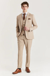 Miesten beige kolmiosainen tweed-ruutupuku