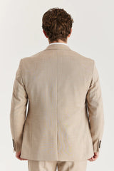 Miesten beige kolmiosainen tweed-ruutupuku