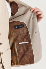 Miesten beige kolmiosainen tweed-ruutupuku