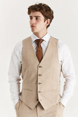 Miesten beige kolmiosainen tweed-ruutupuku