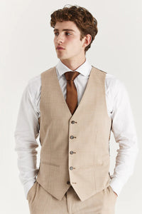 Miesten beige kolmiosainen tweed-ruutupuku