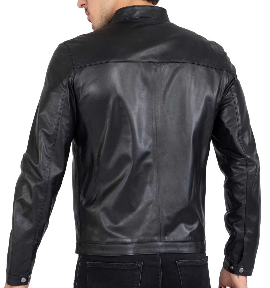 Miesten musta lammasnahkainen premium-luokan biker-takki, räätälöity istuvuus - B207