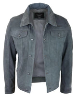 Miesten aito mokkanahkainen takki nahkafarkut denim lyhyt miesten biker-takki klassinen vintage harmaa