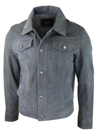 Miesten aito mokkanahkainen takki nahkafarkut denim lyhyt miesten biker-takki klassinen vintage harmaa
