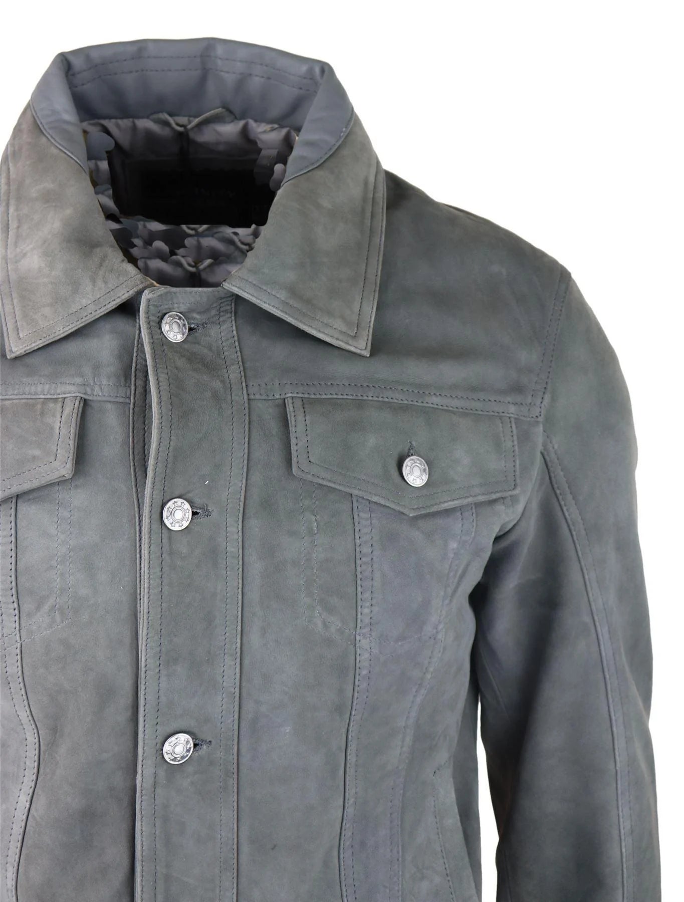 Miesten aito mokkanahkainen takki nahkafarkut denim lyhyt miesten biker-takki klassinen vintage harmaa