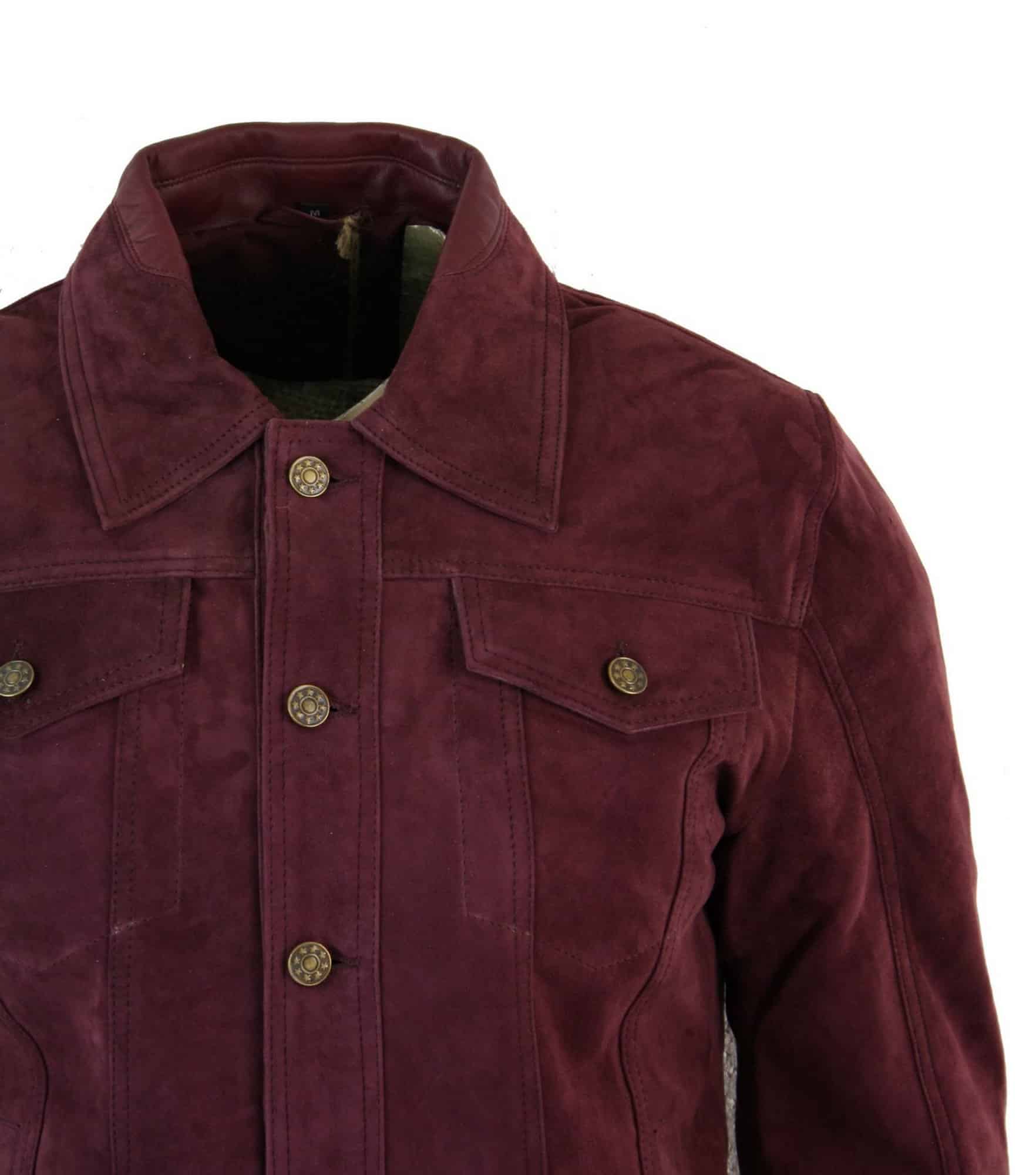 Aitoa mokkanahkaa miesten vintage-lyhyt farkkutyylinen retrofarkkutakki rento - viininpunainen