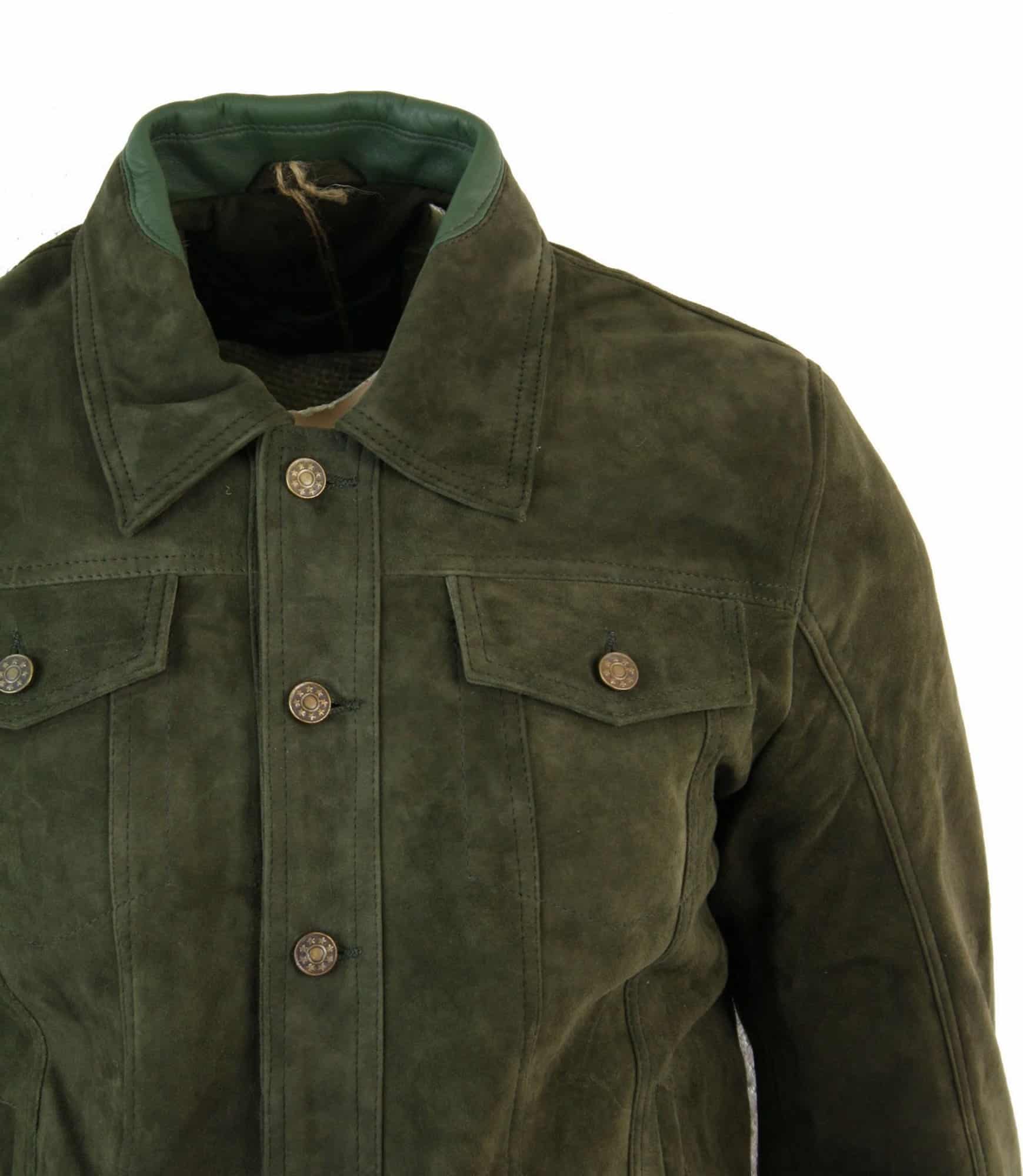 Aitoa mokkanahkaa miesten vintage-lyhyt farkkutyylinen retrofarkkutakki rento - oliivinvärinen