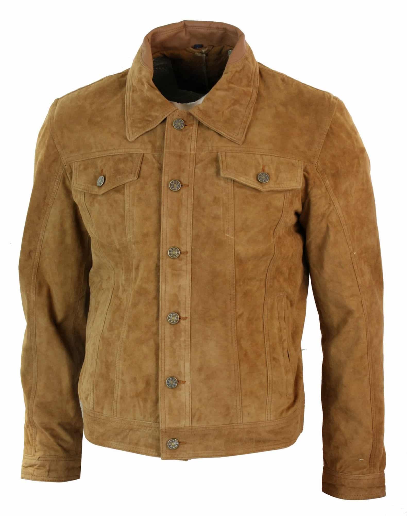 Aitoa mokkanahkaa miesten vintage-lyhyt farkkutyylinen retrofarkkutakki rento - ruskea