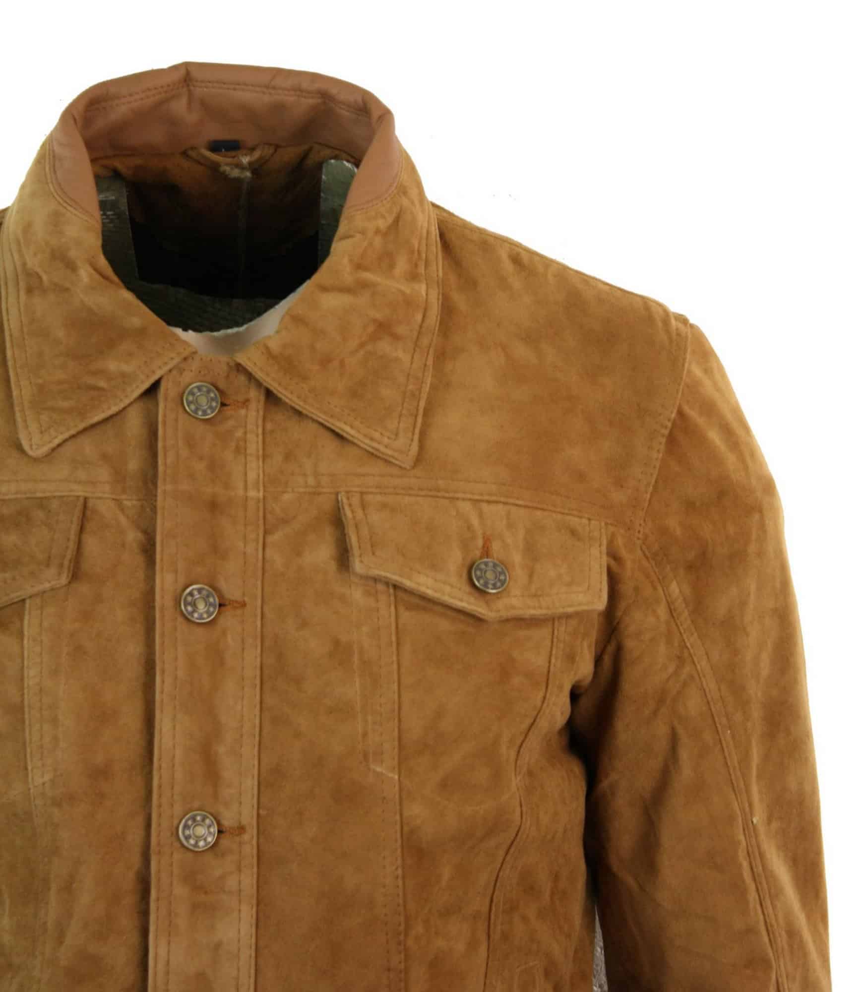 Aitoa mokkanahkaa miesten vintage-lyhyt farkkutyylinen retrofarkkutakki rento - ruskea