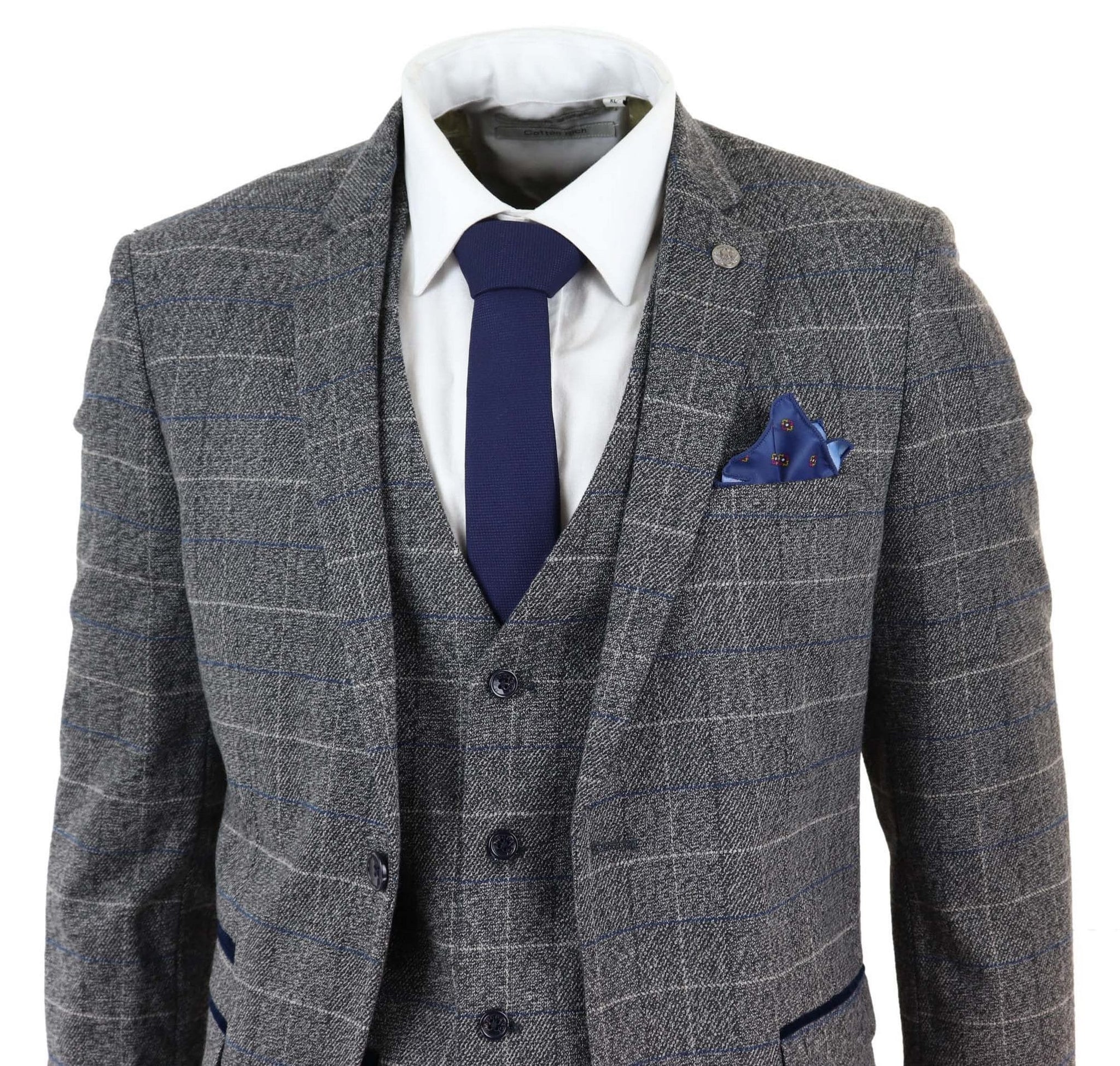 Marc Darcy Scott - Miesten harmaa ruudullinen kolmiosainen puku