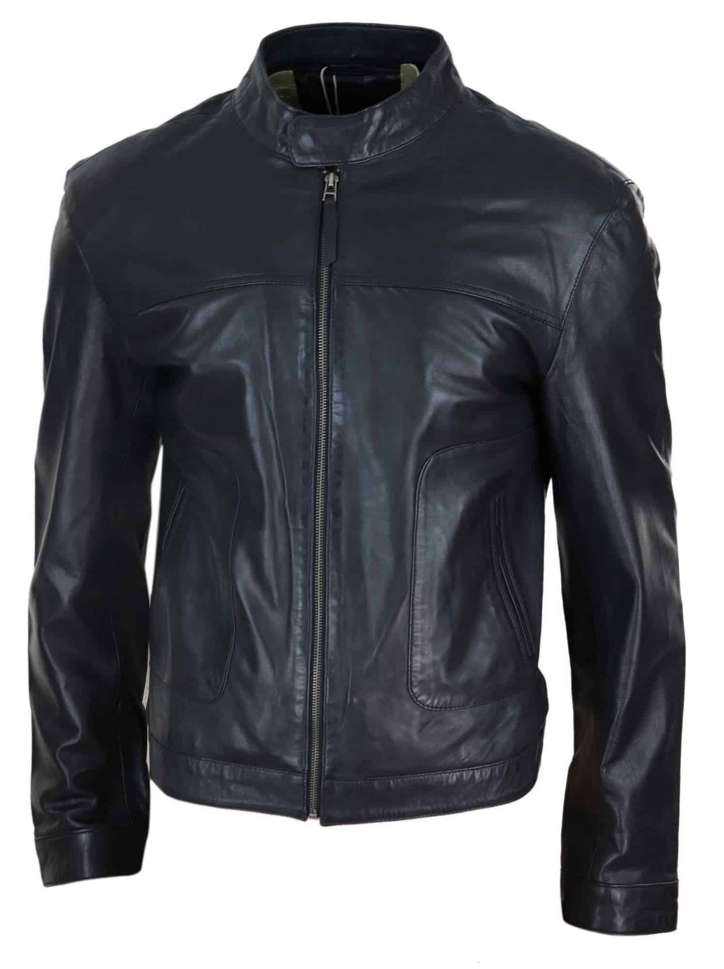 Aitoa nahkaa, miesten klassinen biker-tyylinen takki - musta