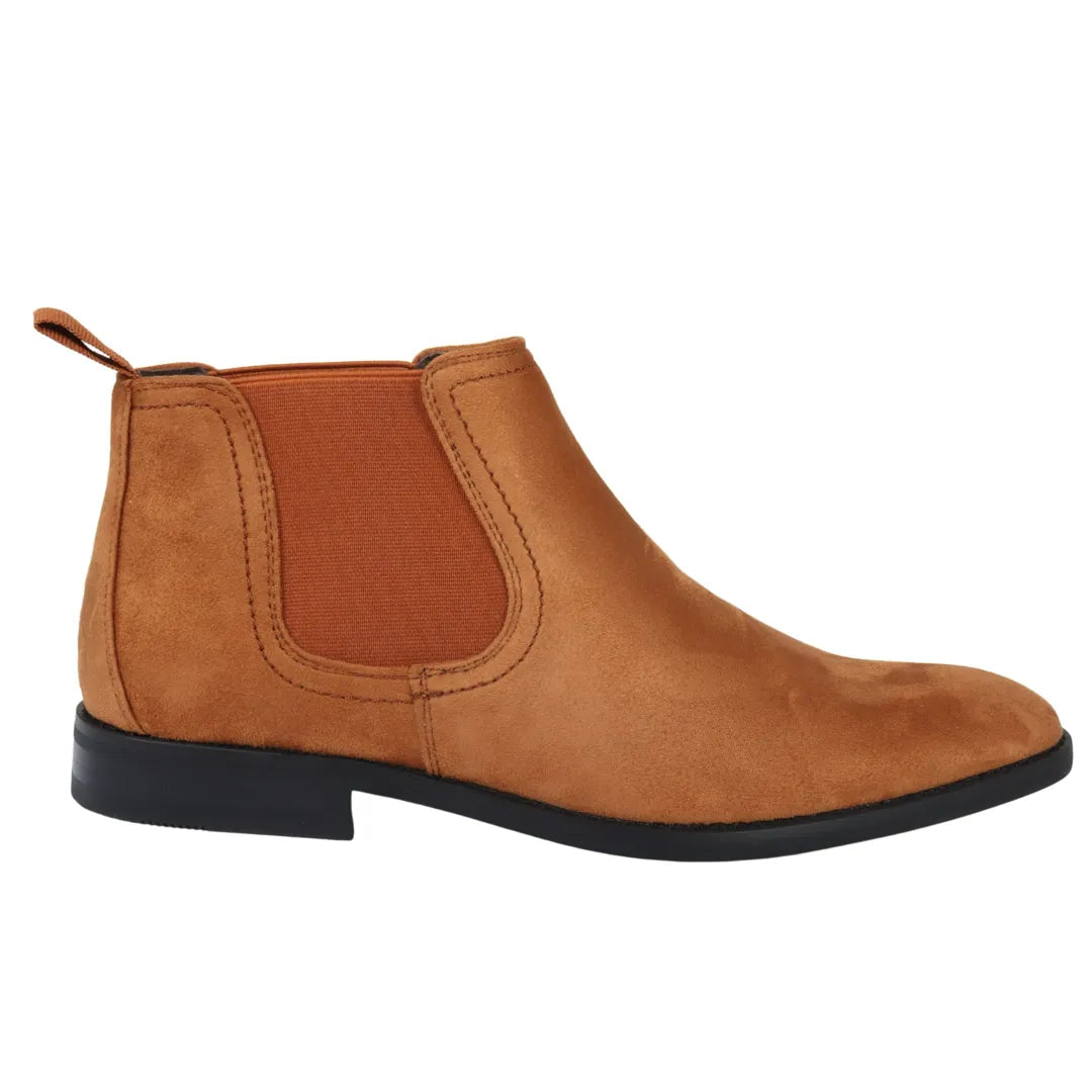 Miesten slip-on-nilkkurit, ruskeat mokkanahkavuorilla ja ruskeat, nahkaiset Chelsea-saappaat