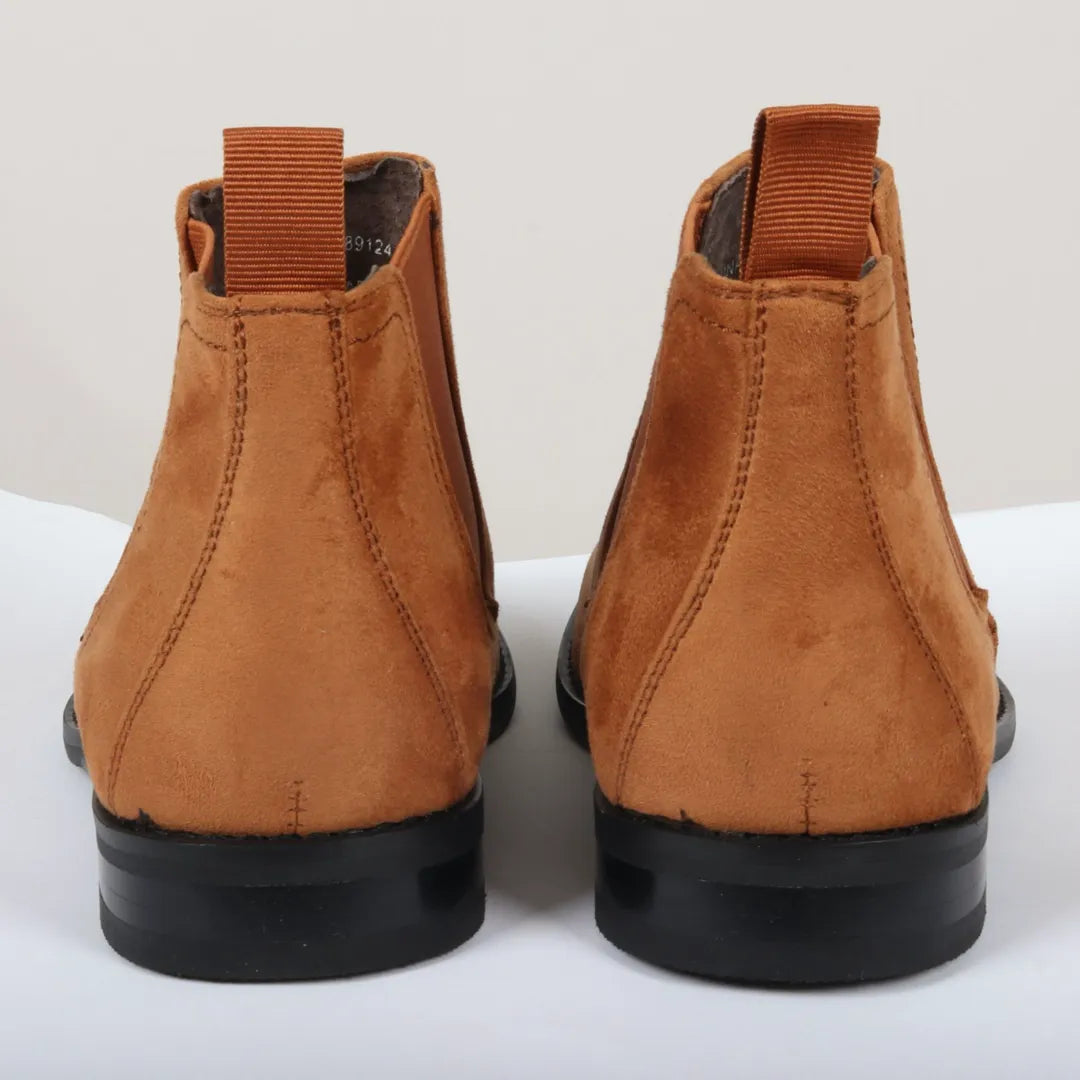 Miesten slip-on-nilkkurit, ruskeat mokkanahkavuorilla ja ruskeat, nahkaiset Chelsea-saappaat