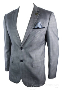 Miesten tweed-vintage-retro harmaa ruutubleiseri kyynärpääpaikoilla, mustat reunukset räätälöitynä
