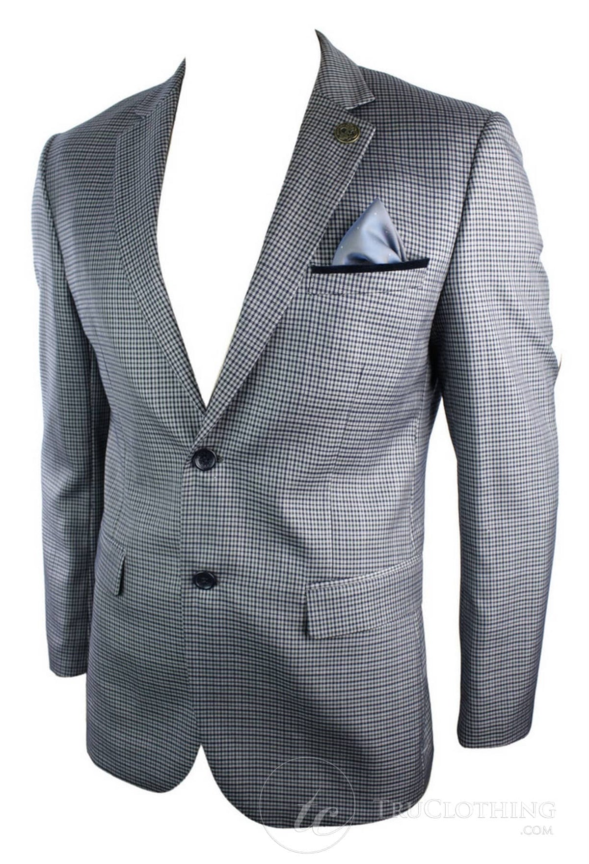 Miesten tweed-vintage-retro harmaa ruutubleiseri kyynärpääpaikoilla, mustat reunukset räätälöitynä