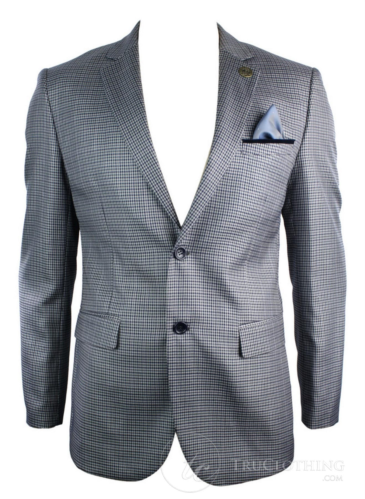 Miesten tweed-vintage-retro harmaa ruutubleiseri kyynärpääpaikoilla, mustat reunukset räätälöitynä